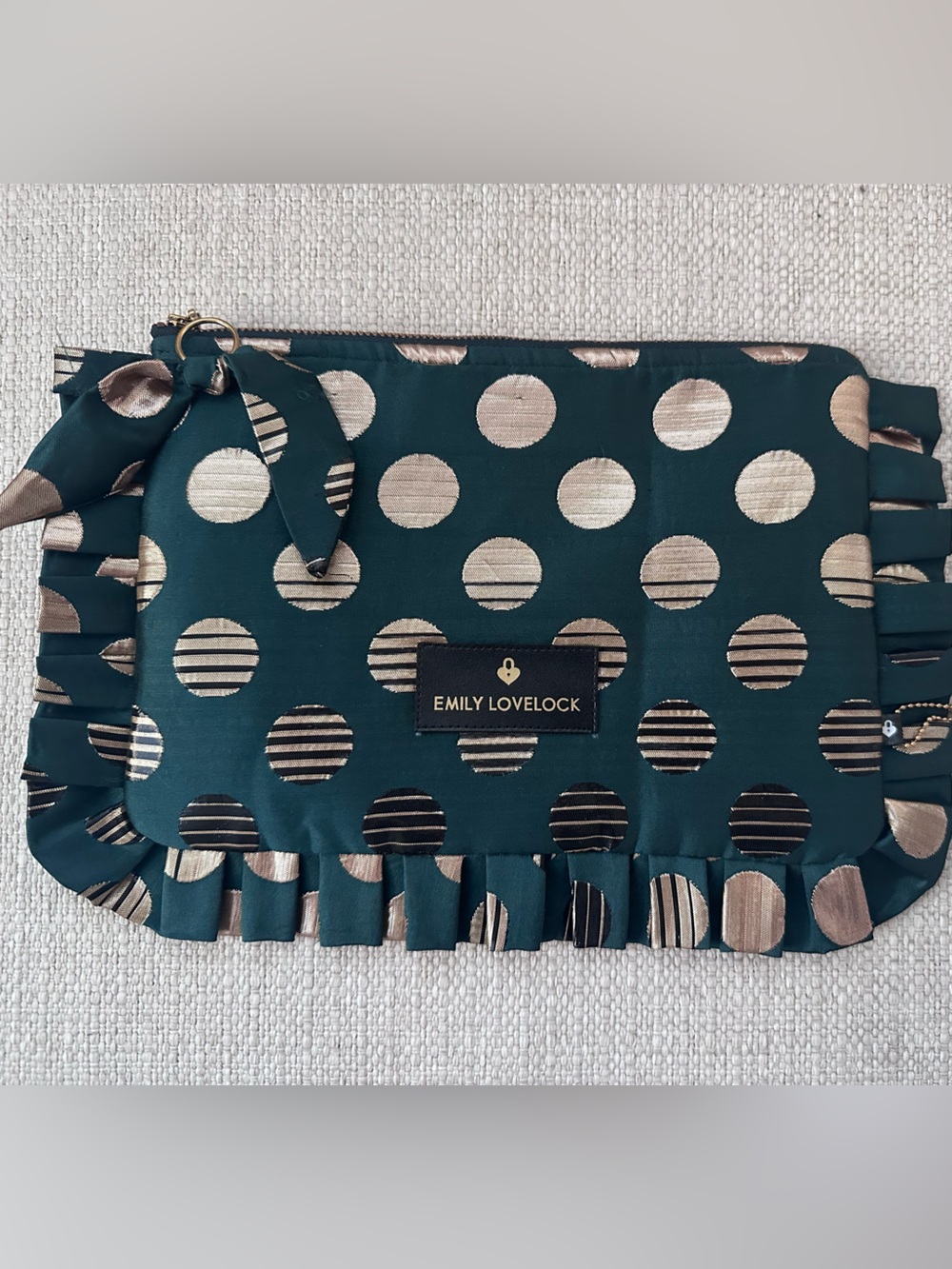 Emily Lovelock Teal & Gold Polka Dot Ruffle Clutch